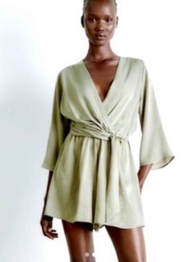 Zara green satin romper